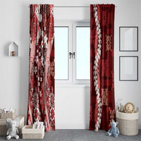 Hawaii Puakenikeni and Maile Lei Window Curtain Red Japanese Wave Style - Polynesian Pride