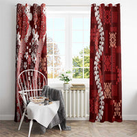 Hawaii Puakenikeni and Maile Lei Window Curtain Red Japanese Wave Style - Polynesian Pride