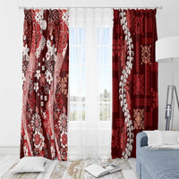 Hawaii Puakenikeni and Maile Lei Window Curtain Red Japanese Wave Style - Polynesian Pride