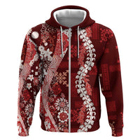 Hawaii Puakenikeni and Maile Lei Zip Hoodie Red Japanese Wave Style - Polynesian Pride