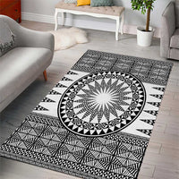 All White Tonga Malo e lelei Area Rug Vintage Ngatu Tribal Pattern - Polynesian Pride