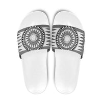 All White Tonga Malo e lelei Slide Sandals Vintage Ngatu Tribal Pattern - Polynesian Pride