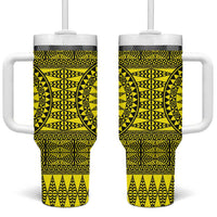 All Yellow Tonga Malo e lelei Tumbler With Handle Vintage Ngatu Tribal Pattern - Polynesian Pride
