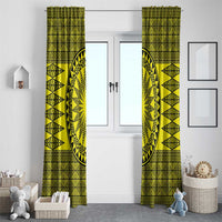 All Yellow Tonga Malo e lelei Window Curtain Vintage Ngatu Tribal Pattern - Polynesian Pride