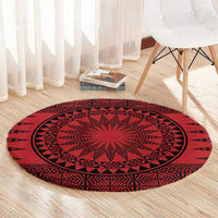 All Red Tonga Malo e lelei Round Carpet Vintage Ngatu Tribal Pattern - Polynesian Pride