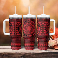 All Red Tonga Malo e lelei Tumbler With Handle Vintage Ngatu Tribal Pattern - Polynesian Pride