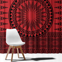 All Red Tonga Malo e lelei Window Curtain Vintage Ngatu Tribal Pattern - Polynesian Pride
