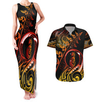 New Zealand Couples Matching Tank Maxi Dress and Hawaiian Shirt Aotearoa Manaia Maori Fern Tattoo Arty LT9 Reggae - Polynesian Pride