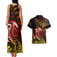 New Zealand Couples Matching Tank Maxi Dress and Hawaiian Shirt Aotearoa Manaia Maori Fern Tattoo Arty LT9 - Polynesian Pride