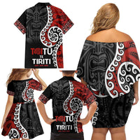 Honour The Treaty New Zealand Family Matching Off Shoulder Short Dress and Hawaiian Shirt Toitu Te Tiriti Ake!Ake!Ake!