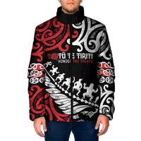 Honour The Treaty New Zealand Personalised Padded Jacket Toitu Te Tiriti Half Fern Haka Dance - Polynesian Pride