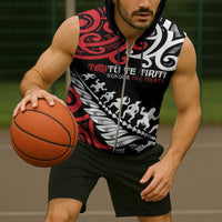 Honour The Treaty New Zealand Personalised Sleeveless Zip Hoodie Toitu Te Tiriti Half Fern Haka Dance - Polynesian Pride