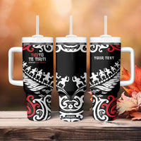 Honour The Treaty New Zealand Personalised Tumbler With Handle Toitu Te Tiriti Half Fern with Haka dance