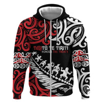 Honour The Treaty New Zealand Personalised Zip Hoodie Toitu Te Tiriti Half Fern with Haka dance LT9 Zip Hoodie Black - Polynesian Pride