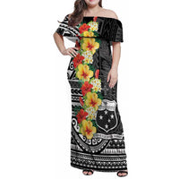 Samoa Tribal Hibiscus Flowers Family Matching Off Shoulder Maxi Dress and Hawaiian Shirt