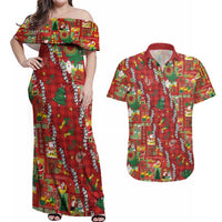 Mele Kalikimaka Pakalana Pikake Lei Couples Matching Off Shoulder Maxi Dress and Hawaiian Shirt Hawaiian Rodeo Paniolo Omaomao Palaka LT9 Green - Polynesian Pride