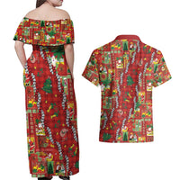 Mele Kalikimaka Pakalana Pikake Lei Couples Matching Off Shoulder Maxi Dress and Hawaiian Shirt Hawaiian Rodeo Paniolo Omaomao Palaka - Polynesian Pride