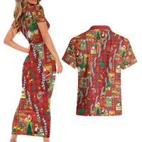 Mele Kalikimaka Pakalana Pikake Lei Couples Matching Short Sleeve Bodycon Dress and Hawaiian Shirt Hawaiian Rodeo Paniolo Omaomao Palaka - Polynesian Pride