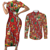 Mele Kalikimaka Pakalana Pikake Lei Couples Matching Short Sleeve Bodycon Dress and Long Sleeve Button Shirt Hawaiian Rodeo Paniolo Omaomao Palaka LT9 Green - Polynesian Pride