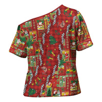 Mele Kalikimaka Pakalana Pikake Lei Cross Shoulder Shirt Hawaiian Rodeo Paniolo Omaomao Palaka - Polynesian Pride
