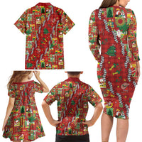Mele Kalikimaka Pakalana Pikake Lei Family Matching Long Sleeve Bodycon Dress and Hawaiian Shirt Hawaiian Rodeo Paniolo Omaomao Palaka - Polynesian Pride