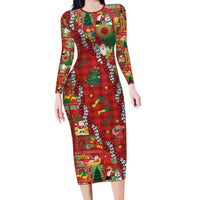 Mele Kalikimaka Pakalana Pikake Lei Family Matching Long Sleeve Bodycon Dress and Hawaiian Shirt Hawaiian Rodeo Paniolo Omaomao Palaka - Polynesian Pride