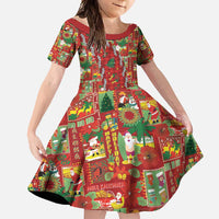 Mele Kalikimaka Pakalana Pikake Lei Family Matching Off Shoulder Maxi Dress and Hawaiian Shirt Hawaiian Rodeo Paniolo Omaomao Palaka LT9 Daughter's Dress Green - Polynesian Pride