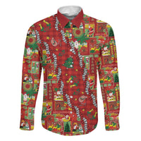 Mele Kalikimaka Pakalana Pikake Lei Family Matching Off Shoulder Maxi Dress and Hawaiian Shirt Hawaiian Rodeo Paniolo Omaomao Palaka LT9 Dad's Shirt - Long Sleeve Green - Polynesian Pride