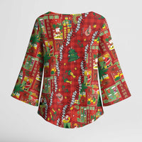 Mele Kalikimaka Pakalana Pikake Lei Kimono Sleeve Blouse Hawaiian Rodeo Paniolo Omaomao Palaka - Polynesian Pride