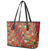 Mele Kalikimaka Pakalana Pikake Lei Leather Tote Bag Hawaiian Rodeo Paniolo Omaomao Palaka - Polynesian Pride