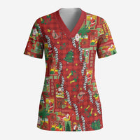 Mele Kalikimaka Pakalana Pikake Lei Scrub Top Hawaiian Rodeo Paniolo Omaomao Palaka - Polynesian Pride