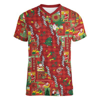 Mele Kalikimaka Pakalana Pikake Lei Women V-Neck T-Shirt Hawaiian Rodeo Paniolo Omaomao Palaka LT9 Female Green - Polynesian Pride