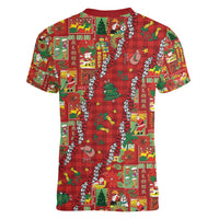 Mele Kalikimaka Pakalana Pikake Lei Women V-Neck T-Shirt Hawaiian Rodeo Paniolo Omaomao Palaka LT9 - Polynesian Pride
