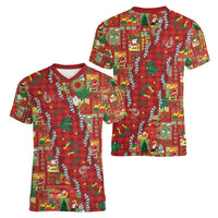 Mele Kalikimaka Pakalana Pikake Lei Women V-Neck T-Shirt Hawaiian Rodeo Paniolo Omaomao Palaka LT9 - Polynesian Pride