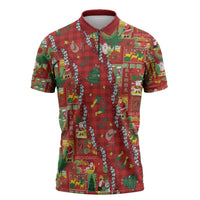 Mele Kalikimaka Pakalana Pikake Lei Zipper Polo Shirt Hawaiian Rodeo Paniolo Omaomao Palaka LT9 Green - Polynesian Pride