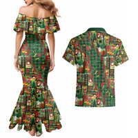 Mele Kalikimaka Pakalana Pikake Lei Couples Matching Mermaid Dress and Hawaiian Shirt Hawaiian Rodeo Paniolo Ulaula Palaka - Polynesian Pride