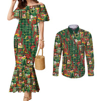 Mele Kalikimaka Pakalana Pikake Lei Couples Matching Mermaid Dress and Long Sleeve Button Shirt Hawaiian Rodeo Paniolo Ulaula Palaka - Polynesian Pride