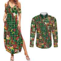 Mele Kalikimaka Pakalana Pikake Lei Couples Matching Summer Maxi Dress and Long Sleeve Button Shirt Hawaiian Rodeo Paniolo Ulaula Palaka LT9 Red - Polynesian Pride