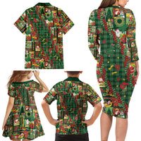 Mele Kalikimaka Pakalana Pikake Lei Family Matching Long Sleeve Bodycon Dress and Hawaiian Shirt Hawaiian Rodeo Paniolo Ulaula Palaka LT9 - Polynesian Pride
