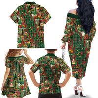 Mele Kalikimaka Pakalana Pikake Lei Family Matching Off The Shoulder Long Sleeve Dress and Hawaiian Shirt Hawaiian Rodeo Paniolo Ulaula Palaka LT9 - Polynesian Pride