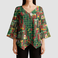 Mele Kalikimaka Pakalana Pikake Lei Kimono Sleeve Blouse Hawaiian Rodeo Paniolo Ulaula Palaka - Polynesian Pride