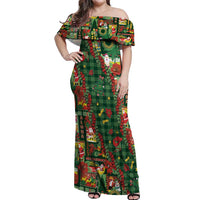 Mele Kalikimaka Pakalana Pikake Lei Off Shoulder Maxi Dress Hawaiian Rodeo Paniolo Ulaula Palaka - Polynesian Pride