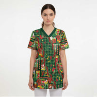 Mele Kalikimaka Pakalana Pikake Lei Scrub Top Hawaiian Rodeo Paniolo Ulaula Palaka - Polynesian Pride
