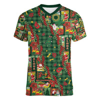 Mele Kalikimaka Pakalana Pikake Lei Women V-Neck T-Shirt Hawaiian Rodeo Paniolo Ulaula Palaka - Polynesian Pride