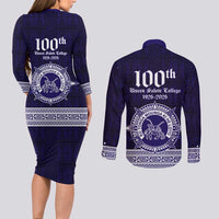 Tonga Queen Salote College 100 years Couples Matching Long Sleeve Bodycon Dress and Long Sleeve Button Shirt QSC 1926-2026 Tongan Pattern
