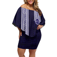 Tonga Queen Salote College 100 years Family Matching Off Shoulder Short Dress and Hawaiian Shirt QSC 1926-2026 Tongan Pattern LT9 Mom's Dress Blue - Polynesian Pride