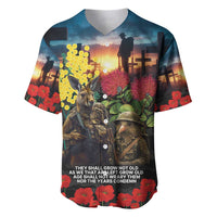 Kangaroo-Kiwi Soldier ANZAC Personalised Baseball Jersey Golden Wattle and Pohutukawa Flowers LT9 Black - Polynesian Pride