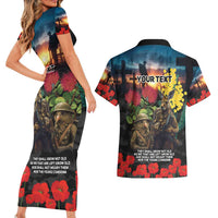 Kangaroo-Kiwi Soldier ANZAC Personalised Couples Matching Short Sleeve Bodycon Dress and Hawaiian Shirt Golden Wattle and Pohutukawa Flowers