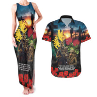 Kangaroo-Kiwi Soldier ANZAC Personalised Couples Matching Tank Maxi Dress and Hawaiian Shirt Golden Wattle and Pohutukawa Flowers LT9 Black - Polynesian Pride