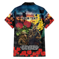 Kangaroo-Kiwi Soldier ANZAC Personalised Family Matching Long Sleeve Bodycon Dress and Hawaiian Shirt Golden Wattle and Pohutukawa Flowers LT9 - Polynesian Pride